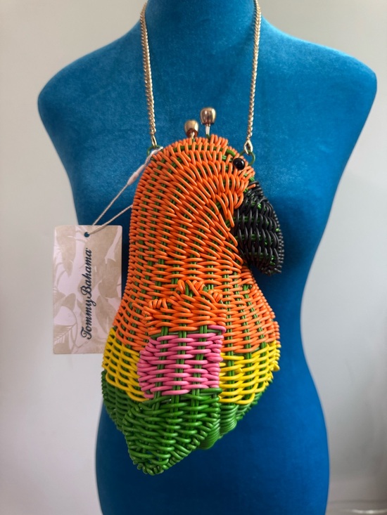 Tommy Bahama Handbags - Tommy Bahama Orange Green Yellow Pink Parrot Woven Crossbody
